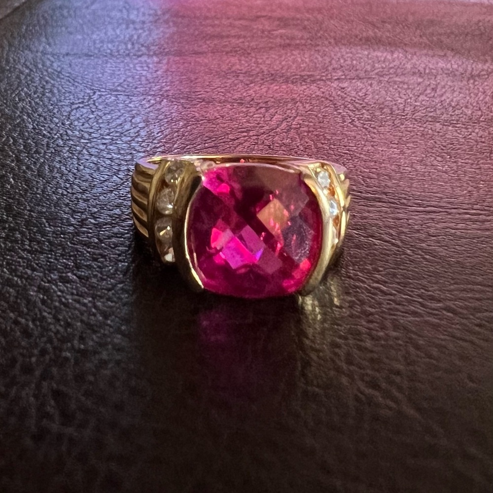 🌸Barbie Pink Faux Gemstone Ring with 18k Over Silver and CZs